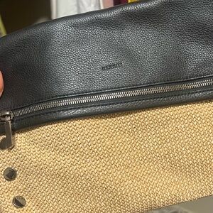 Hammitt VIP Lrg chaparral raffia black leather woven clutch